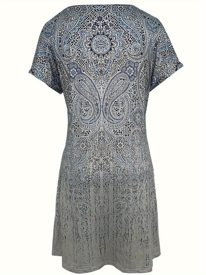Robe mini femme – Coupe ample – Tissu respirant – Manches courtes – Col rond