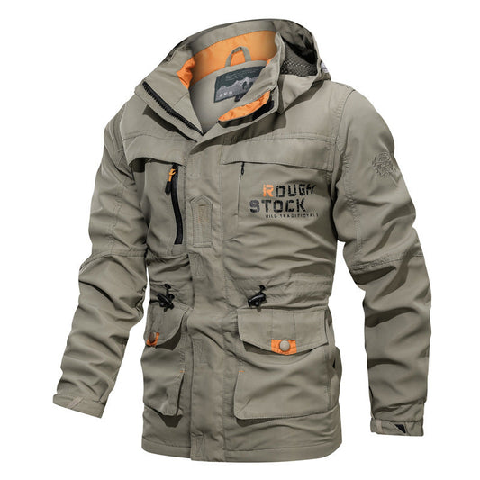 Veste homme de plein air – Coupe décontractée – Imperméable – Capuche ajustable – Multi-poches