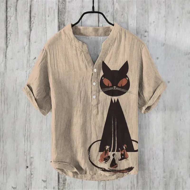 Chemise homme décontractée – Coupe ample – Manches courtes – Tissu respirant – Motif artistique