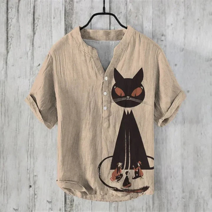 Chemise homme décontractée – Coupe ample – Manches courtes – Tissu respirant – Motif artistique