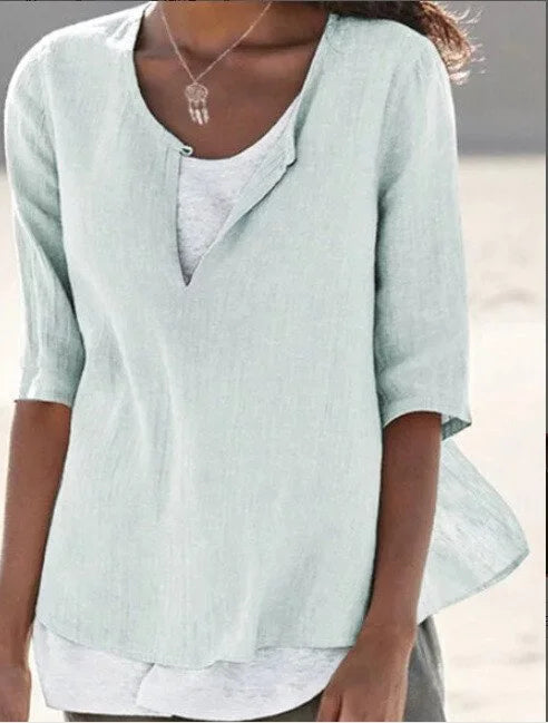 Blouse femme – Coupe ample – Manches mi-longues – Tissu respirant – Style décontracté