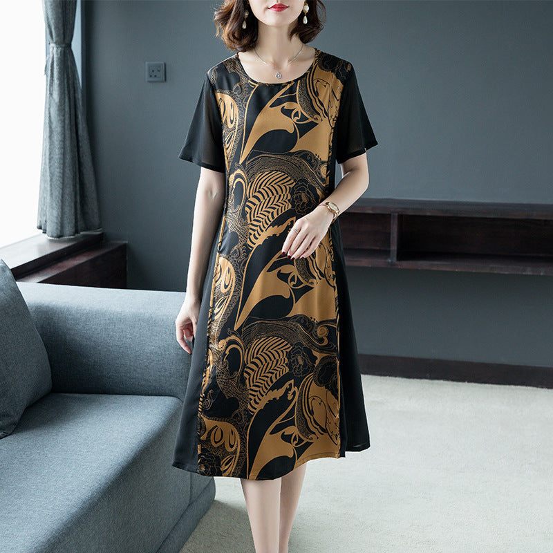 Robe midi femme – Imprimé tribal – Coupe ample – Manches courtes – Tissu respirant