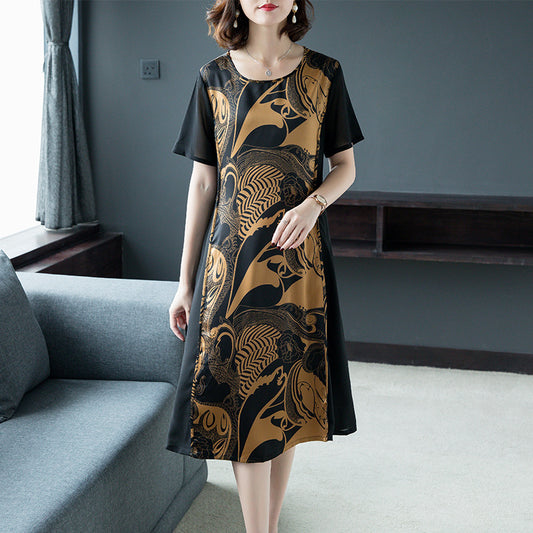 Robe midi femme – Imprimé tribal – Coupe ample – Manches courtes – Tissu respirant