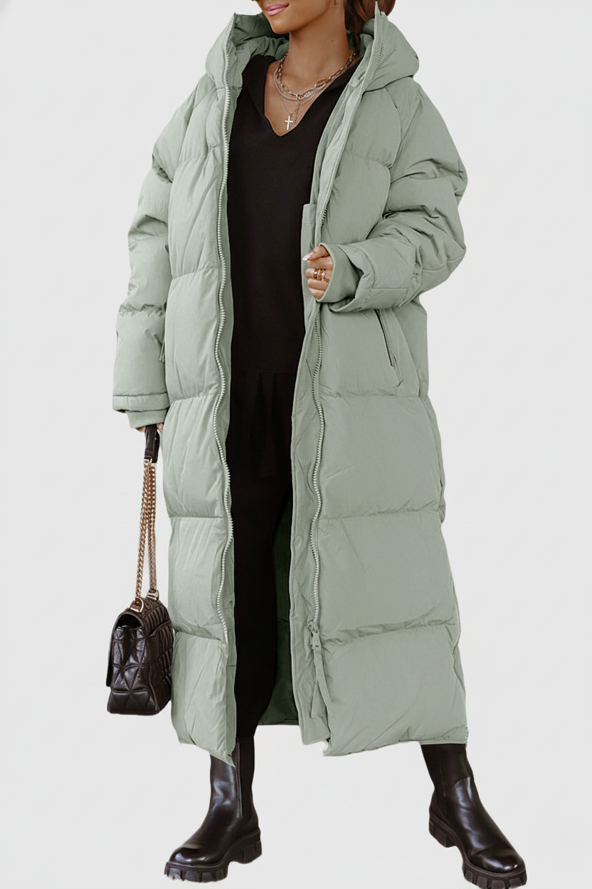 Manteau long femme – Doudoune matelassée – Coupe oversize – Capuche col montant