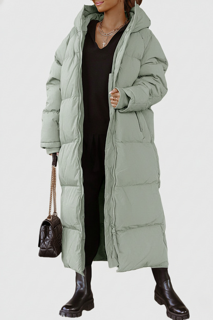 Manteau long femme – Doudoune matelassée – Coupe oversize – Capuche col montant