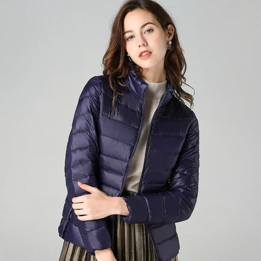 Veste matelassée femme – Coupe slim – Imperméable légère – Col montant – Mi-longue
