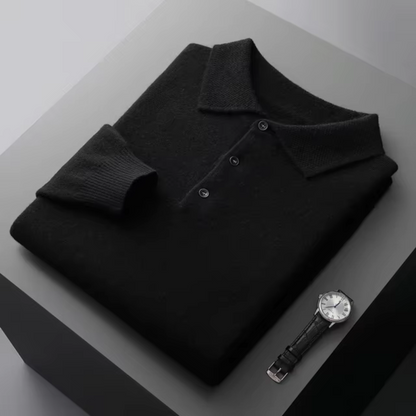 Pull homme polo – Laine mérinos – Coupe standard – Col boutonné – Finitions côtelées