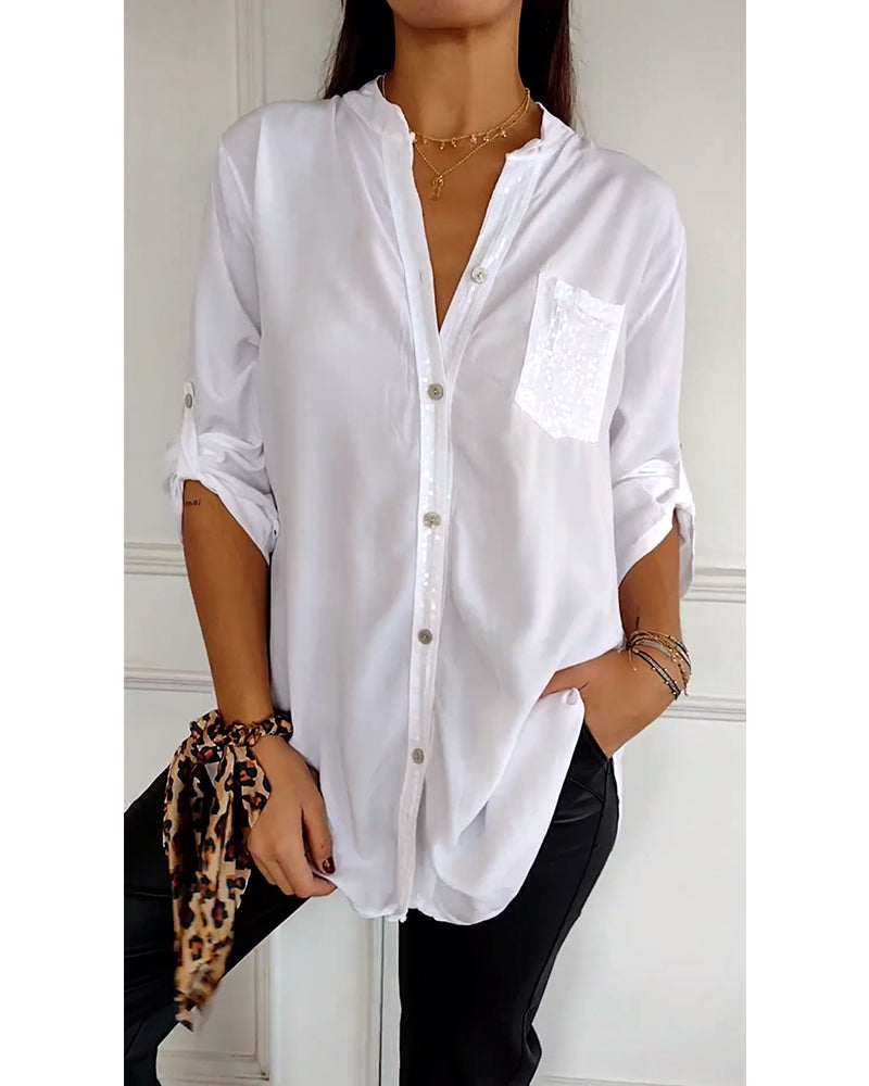 Blouse femme – Coupe décontractée – Détails sequins – Manches longues – Tissu respirant