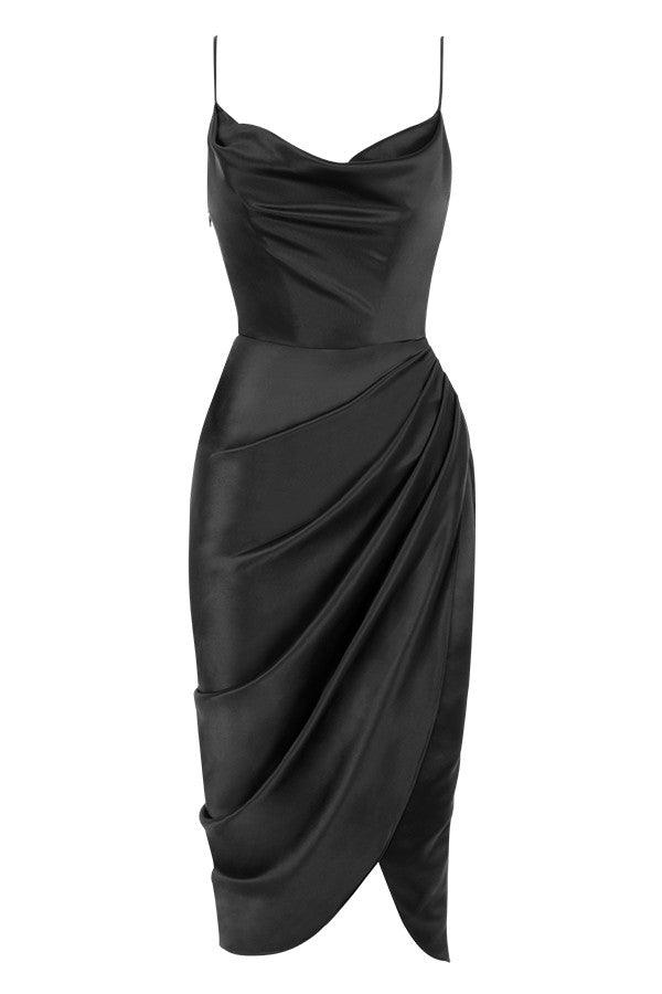VERENA - Robe longue corset balconnet en satin pour femmes