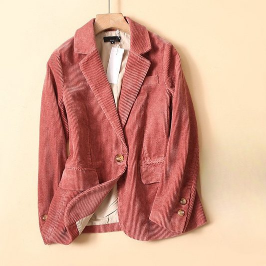 Blazer femme – Coupe structurée – Velours côtelé – Fermeture un bouton – Style bureau