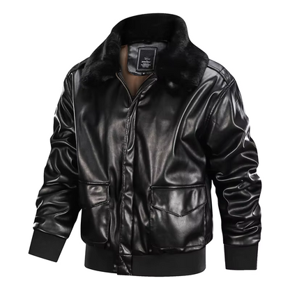 Blouson en cuir homme – Coupe régulière – Style vintage – Poignets côtelés – Zip frontal