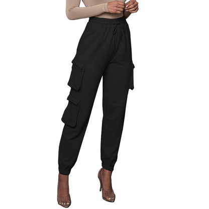 Femme Pantalon - Maille Extensible - Taille Haute - Coupe Décontractée - Poches Cargo