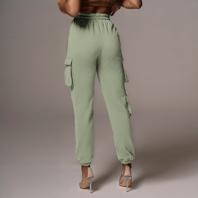 Femme Pantalon - Maille Extensible - Taille Haute - Coupe Décontractée - Poches Cargo