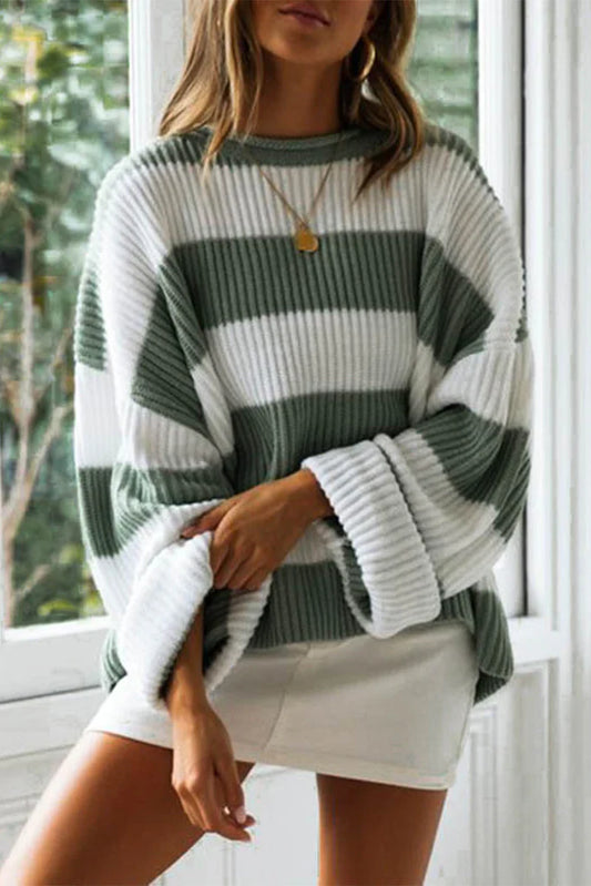 Pull femme – Coupe oversize – Maille côtelée – Col rond – Manches longues confortables