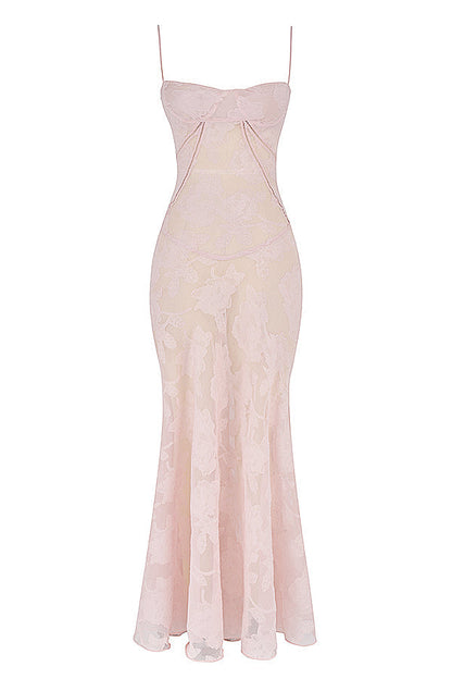 Robe Maxi Femme – Dentelle Brodée – Décolleté Cœur – Bretelles Fines Élégantes