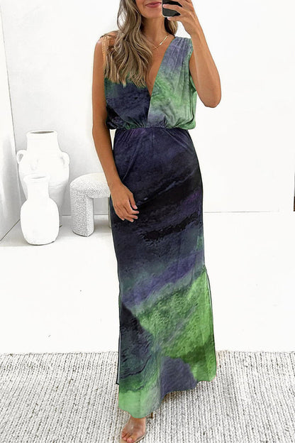 Robe Longue Femme – Sans Manches – Décolleté V – Coupe Ample – Tissu Fluide Élégant