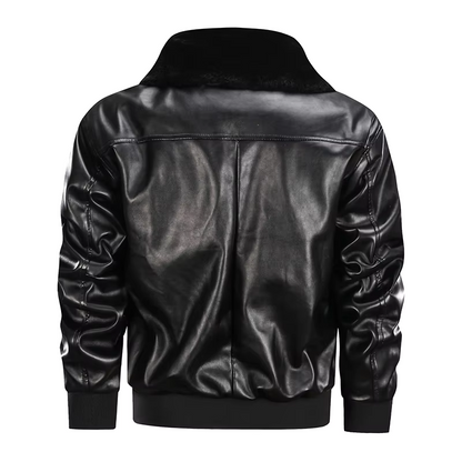Blouson en cuir homme – Coupe régulière – Style vintage – Poignets côtelés – Zip frontal