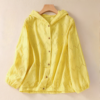 Sweat à capuche femme – Linnen léger – Coupe décontractée – Broderie – Boutons devant