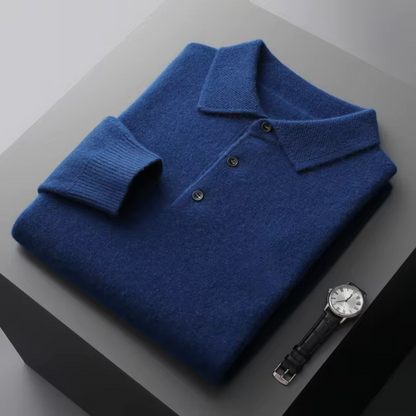Pull homme polo – Laine mérinos – Coupe standard – Col boutonné – Finitions côtelées