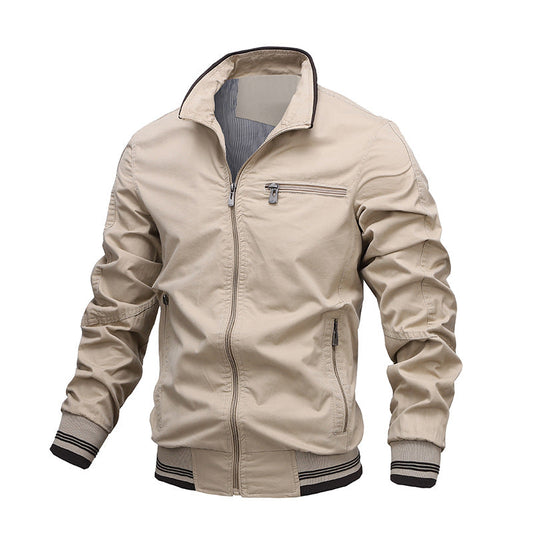 Veste décontractée homme – Coton lavé – Coupe régulière – Fermeture zippée col montant