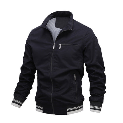 Veste décontractée homme – Coton lavé – Coupe régulière – Fermeture zippée col montant