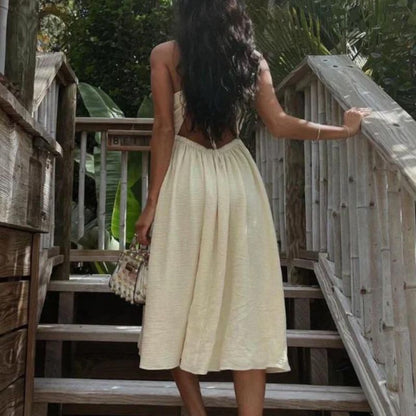 Robe Longue Femme – Dos Nu Élégant – Fendue – Tissu Léger et Fluide