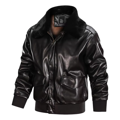 Blouson en cuir homme – Coupe régulière – Style vintage – Poignets côtelés – Zip frontal