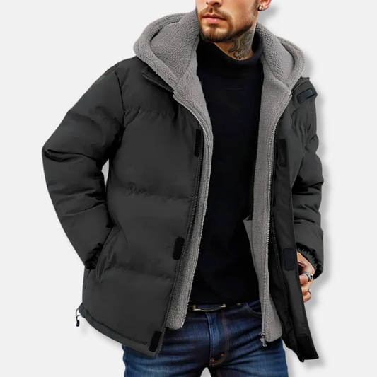 Homme Veste - Tissu Tissé - Capuche Doublée Polaire - Coupe Décontractée - Longueur Hanches