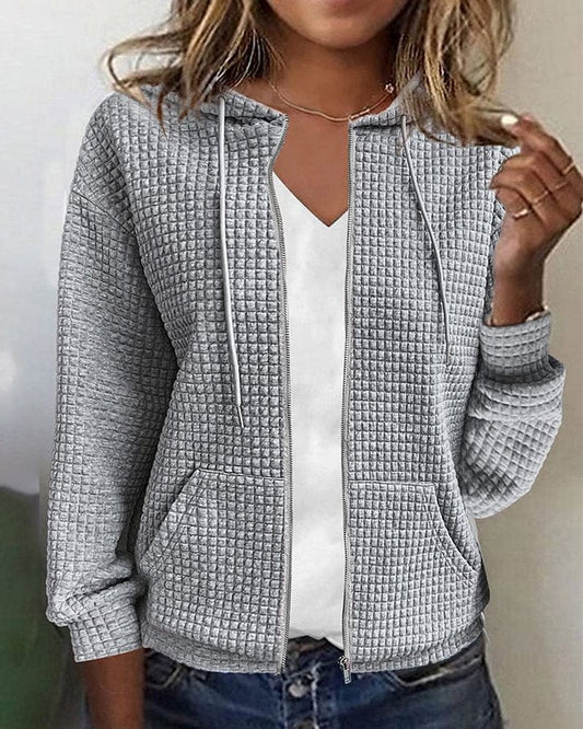 Veste à capuche femme – Coupe décontractée – Tissu matelassé doux – Zippée avec poches