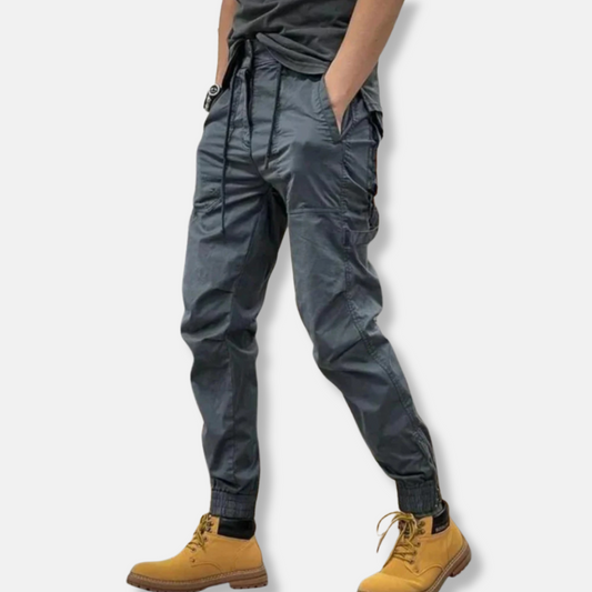 Homme Pantalon - Coton Mélangé - Coupe Slim - Taille Ajustable - Bas Zippé Élastique