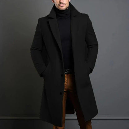 Manteau long homme – Coupe ajustée – Laine chaude – Revers cranté classique