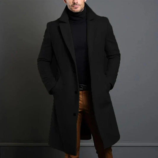 Manteau long homme – Coupe ajustée – Laine chaude – Revers cranté classique
