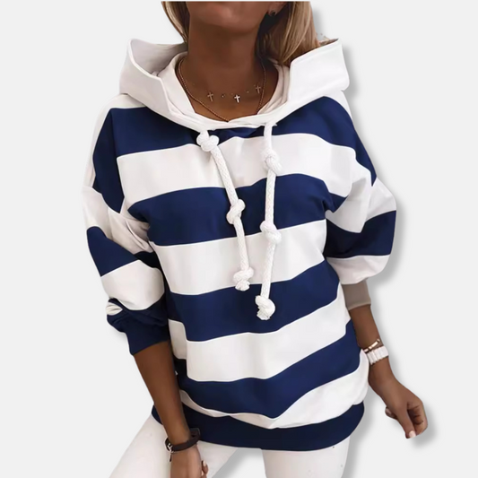 Femme Sweat à Capuche - Maille Coton - Coupe Décontractée - Manches Longues - Rayures Horizontales