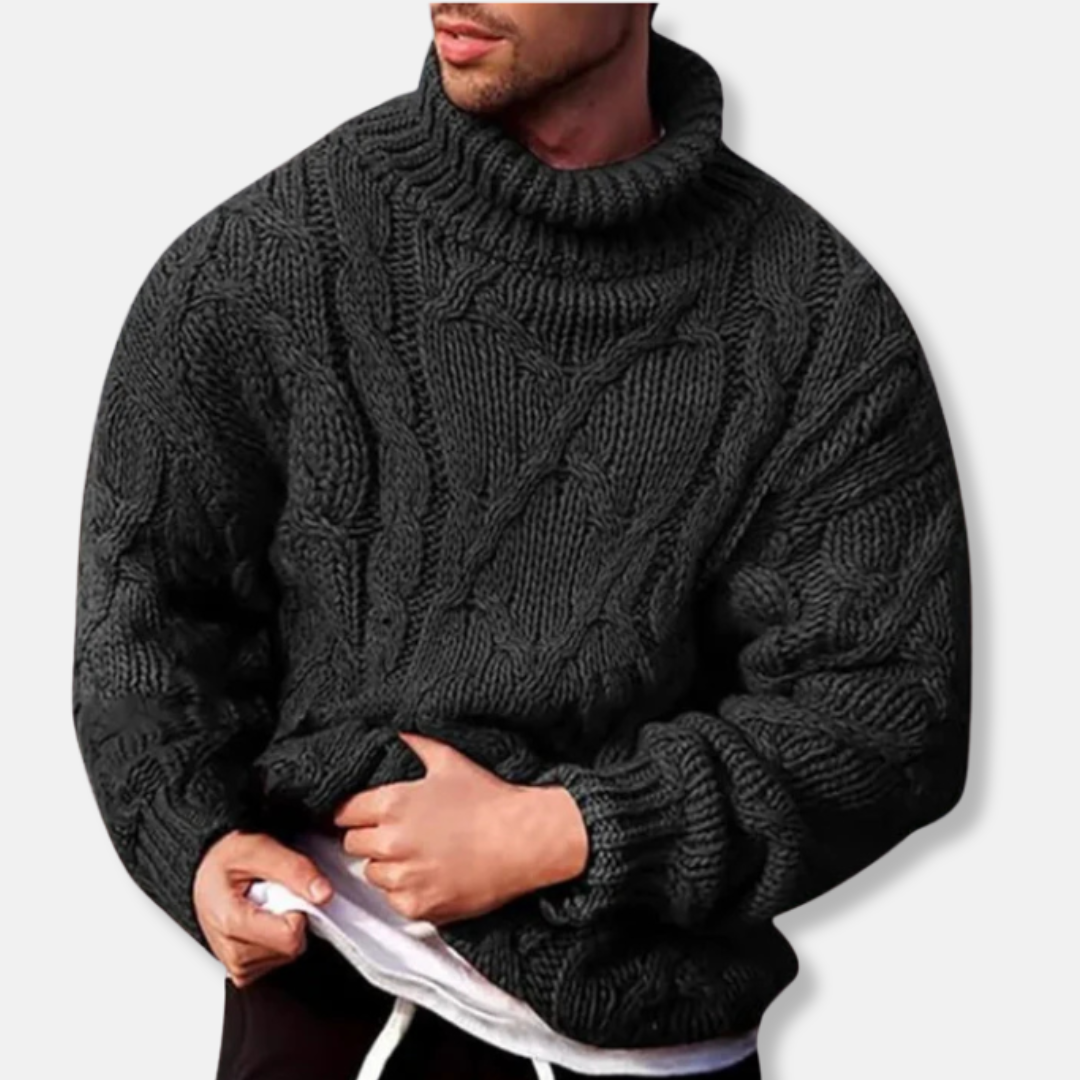 Homme Pull - Laine - Col Roulé - Coupe Oversize - Manches Longues Amples