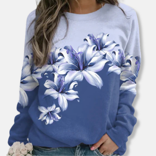 Femme Sweatshirt - Maille Douce - Coupe Décontractée - Col Rond - Manches Longues - Imprimé Floral