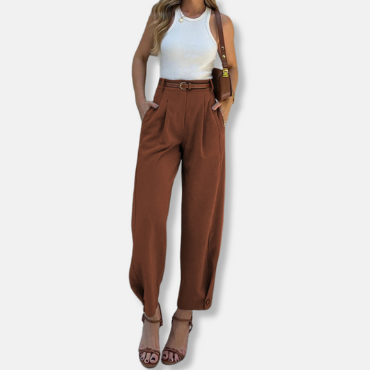 Femme Pantalon - Tissu Tissé - Taille Haute - Longueur Cheville