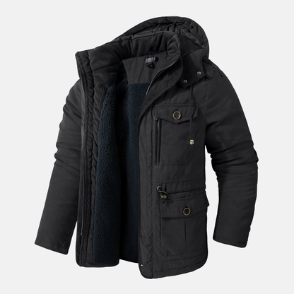 Homme Parka - Tissu Tissé - Coupe Regular - Col Montant Avec Capuche - Doublure Sherpa