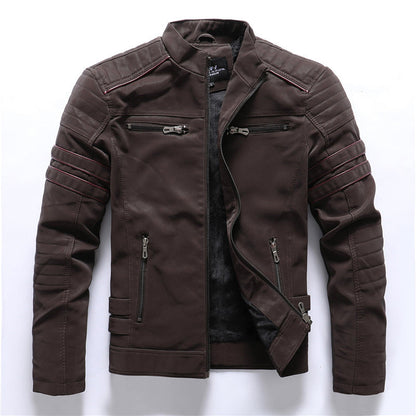 Blouson biker homme – Coupe slim – Simili cuir – Manches côtelées – Poches zippées
