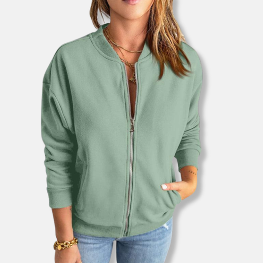 Blouson femme – Coupe décontractée – Maille douce – Fermeture zippée – Style casual