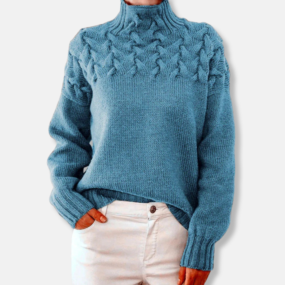 Camille Laine Pull Col Roulé Oversize | Pull Maille Torsadée Femme