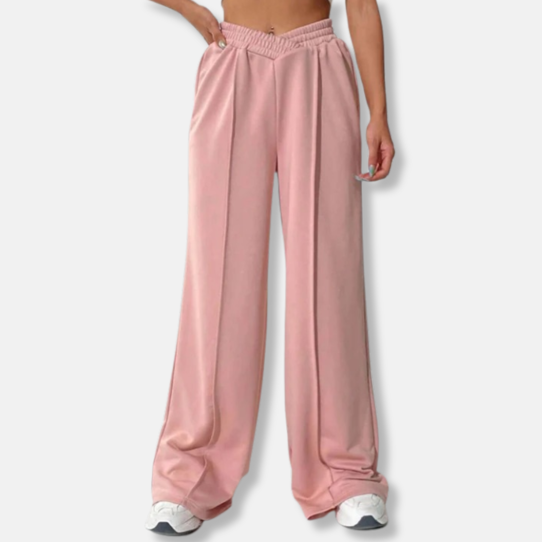 Femme Pantalon - Tissu Extensible Doux - Taille Haute - Poches Latérales