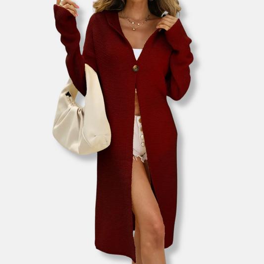 Femme Cardigan - Maille Côtelée - Capuche - Manches Longues - Longueur Mi-Cuisse