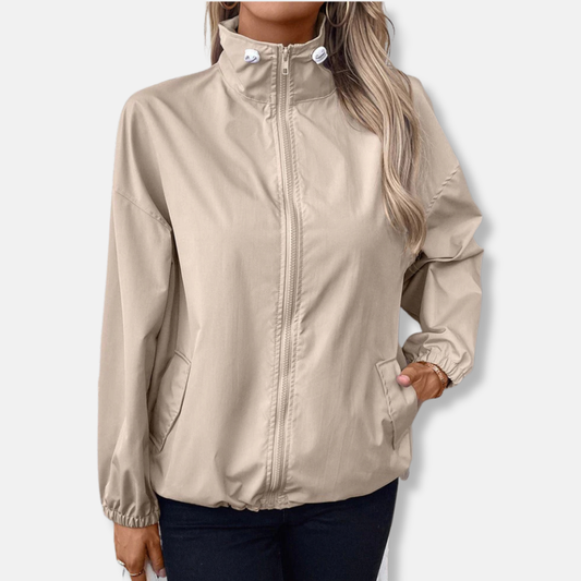 Veste femme – Coupe décontractée – Imperméable et coupe-vent – Col montant zippé