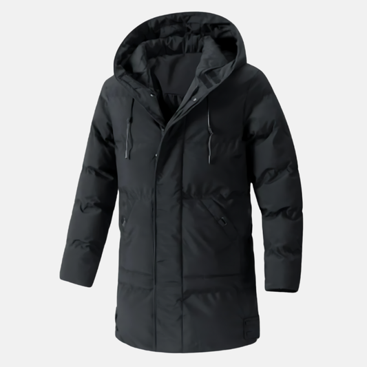 Manteau homme à capuche – Coupe mi-longue – Imperméable – Matelassé – Multi-poches