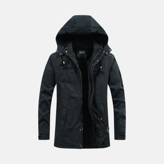 Homme Manteau - Coton Mélangé - Capuche Amovible - Longueur Mi-Cuisse