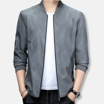 Veste homme – Coupe slim – Col baseball côtelé – Tissu léger respirant – Poches zippées