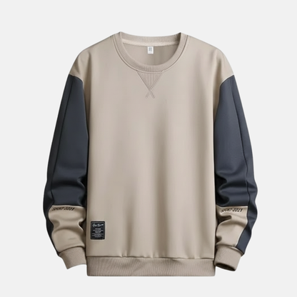 Homme Sweatshirt - Maille Coton - Col Rond - Manches Raglan Contrastées