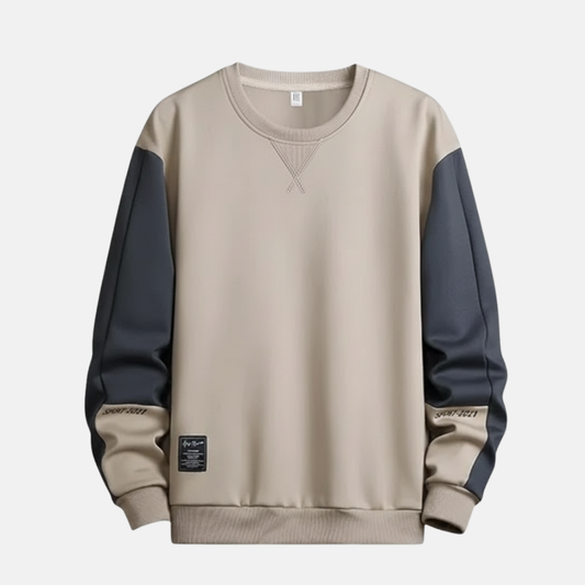 Homme Sweatshirt - Maille Coton - Col Rond - Manches Raglan Contrastées