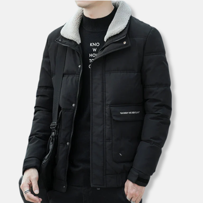 Homme Veste - Tissu Tissé - Coupe Droite - Col Montant Doublé Mouton