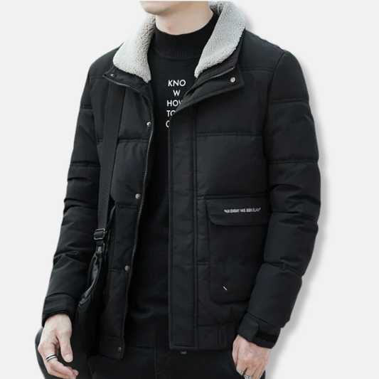 Homme Veste - Tissu Tissé - Coupe Droite - Col Montant Doublé Mouton